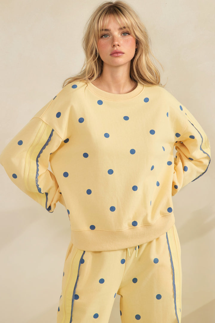 Boho Yellow/Blue Polka Dot Sweatshirt