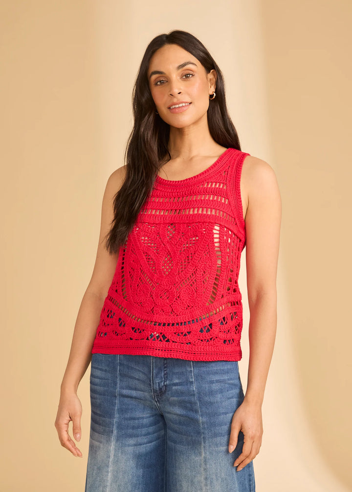 Red Sleeveless Crochet Sweater