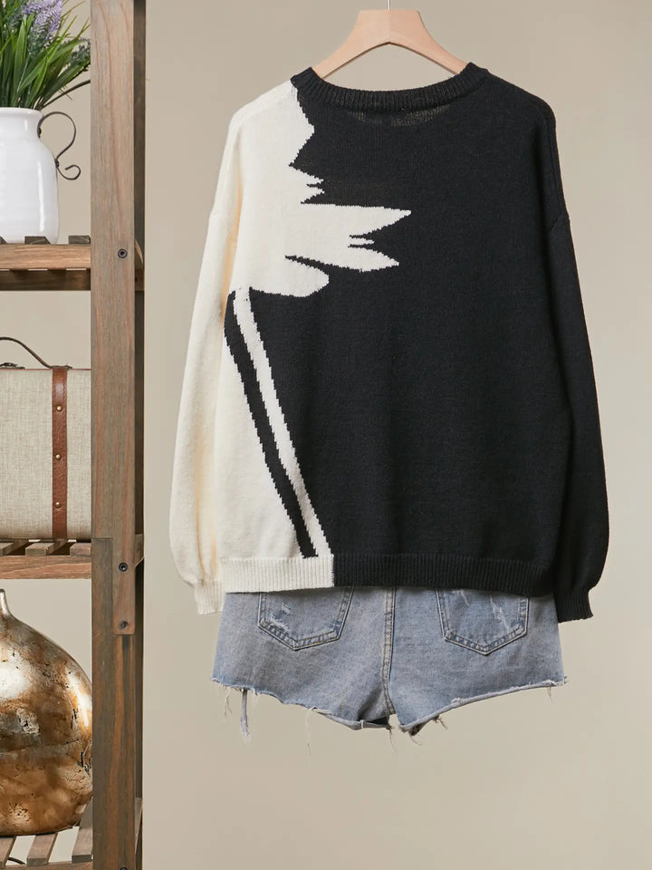 Contrast Graphic Knit Sweater