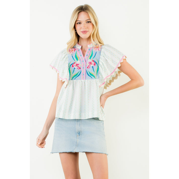 Flutter Sleeve Embroidered Top