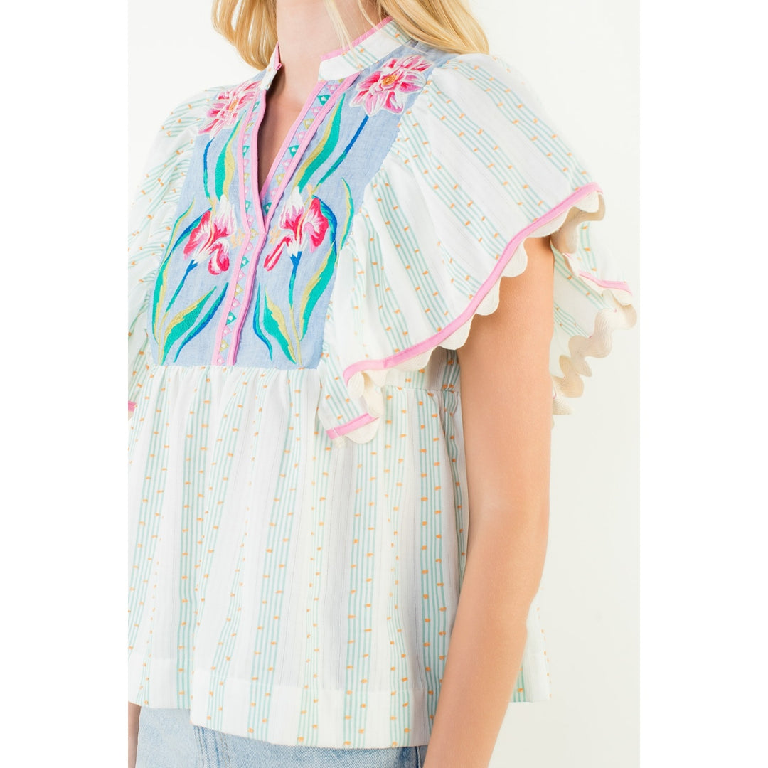 Flutter Sleeve Embroidered Top