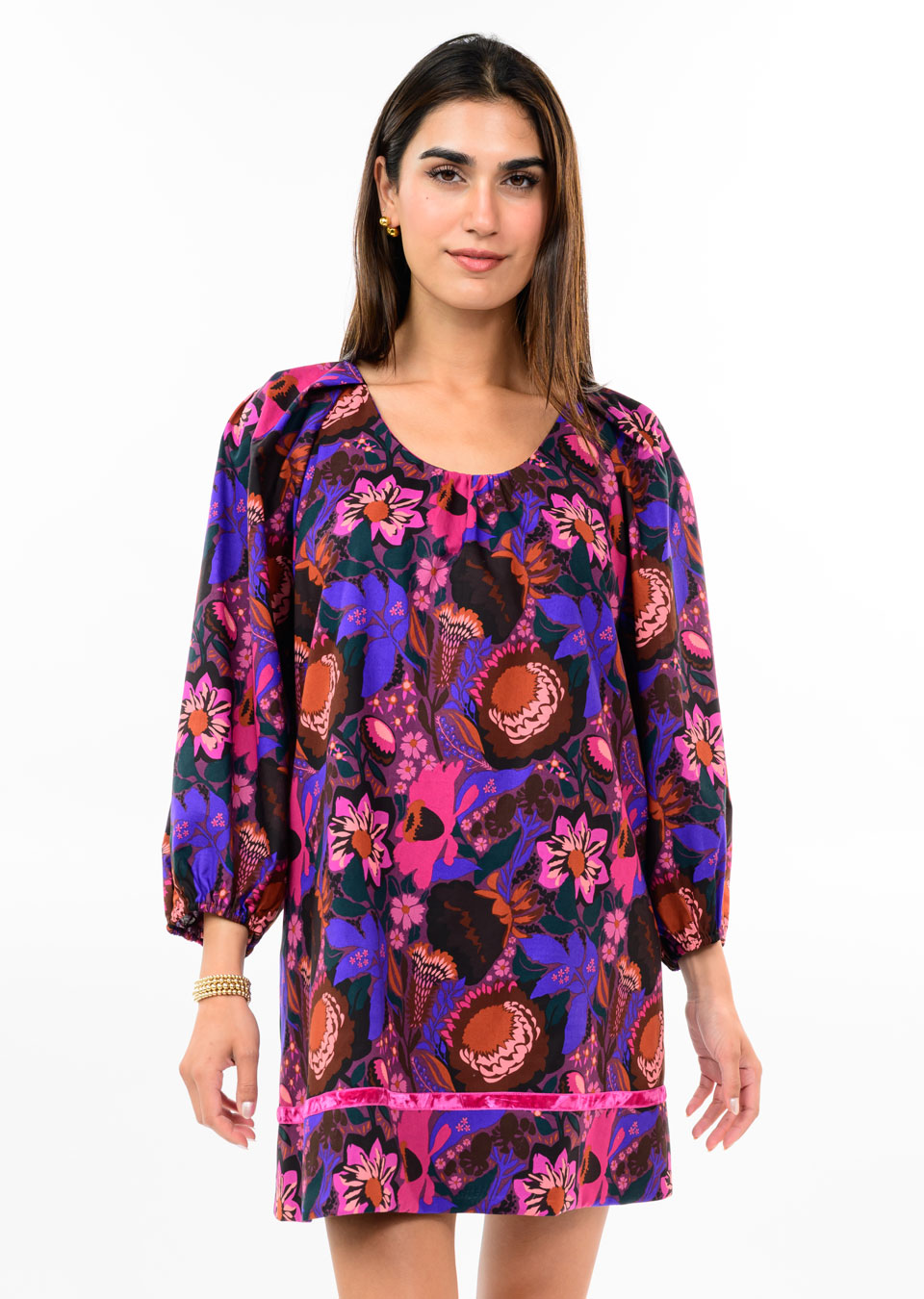Shirred Floral Shift Dress