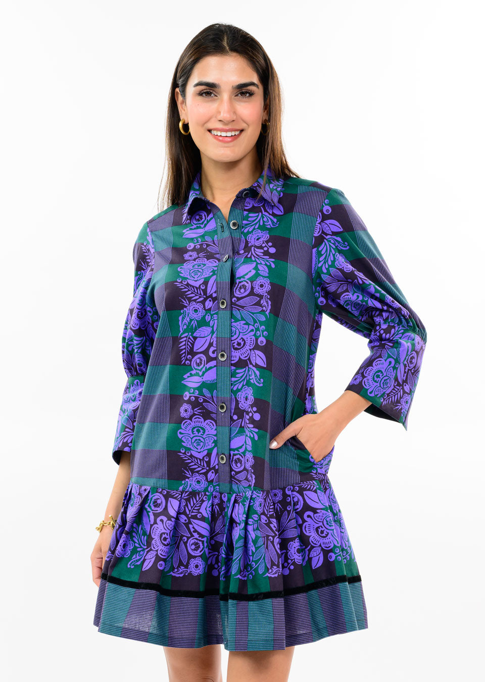 Pleated Skirt Drop Waist Dress