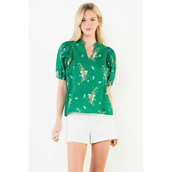 Green Floral Print Top