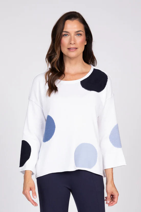 White Full Circle Dot Pullover