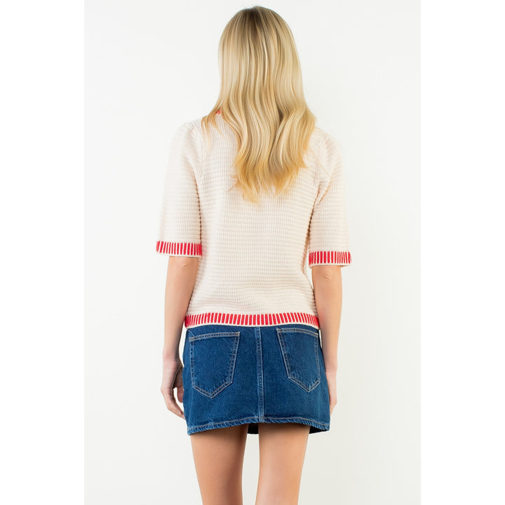 Short Sleeve Button Front Knit Top