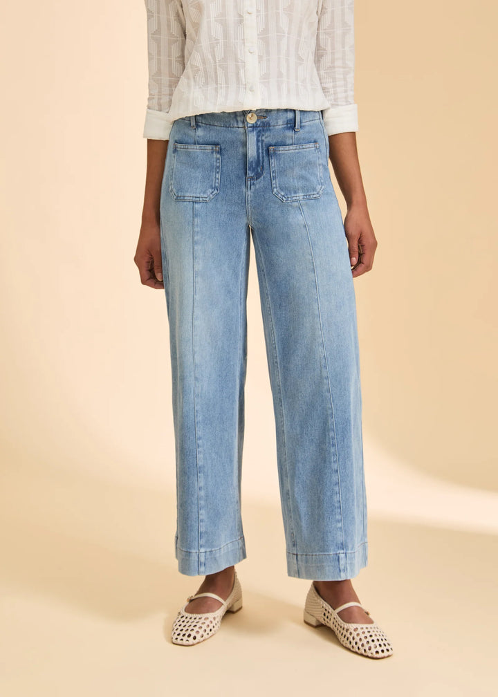 Light Denim Pull On Wide Crop