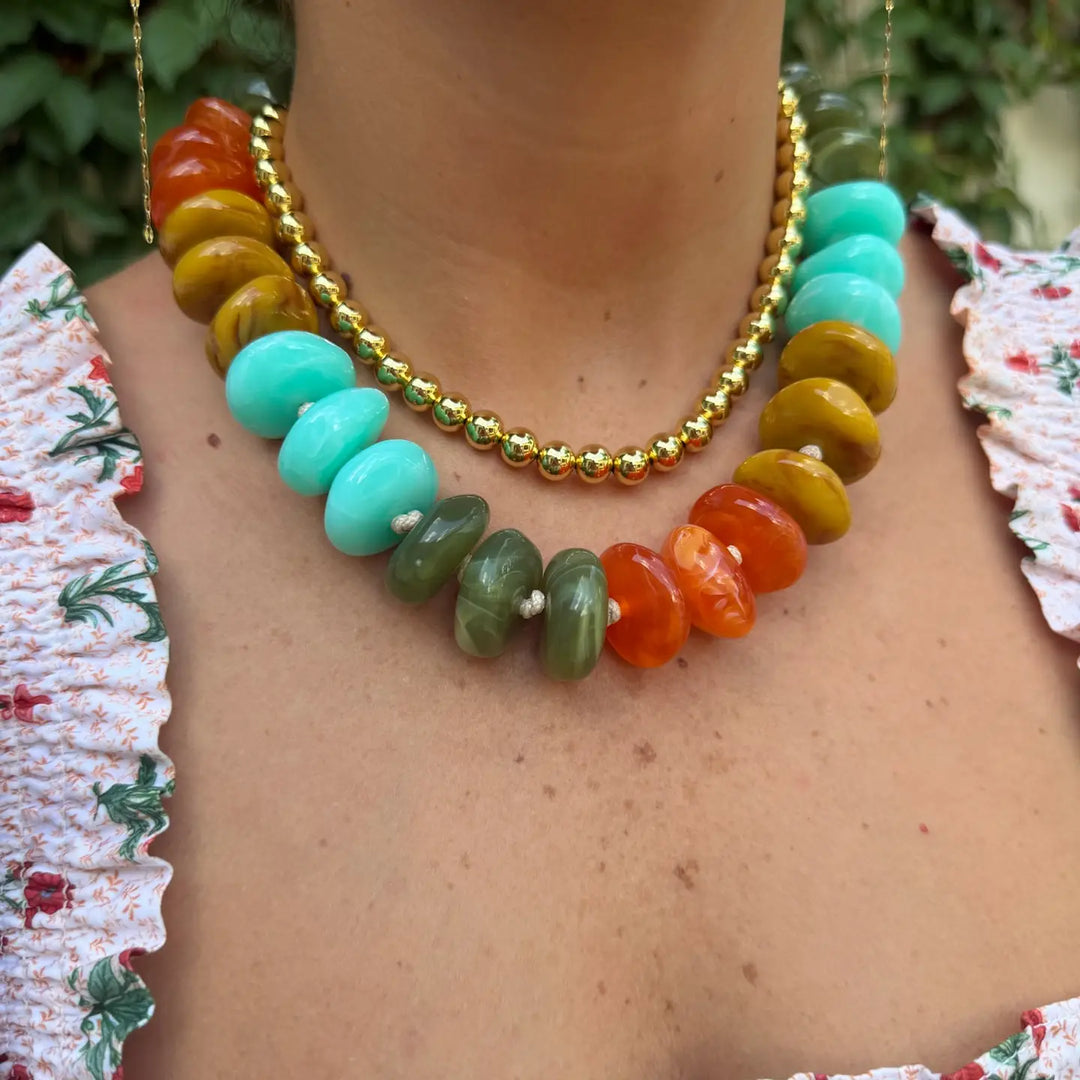 Delray Chunky Beaded Necklace Turquoise/Orange