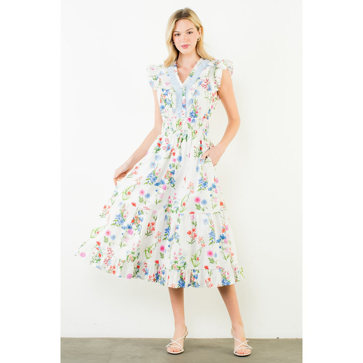 Ruffle Sleeve Floral Print Tiered Dress