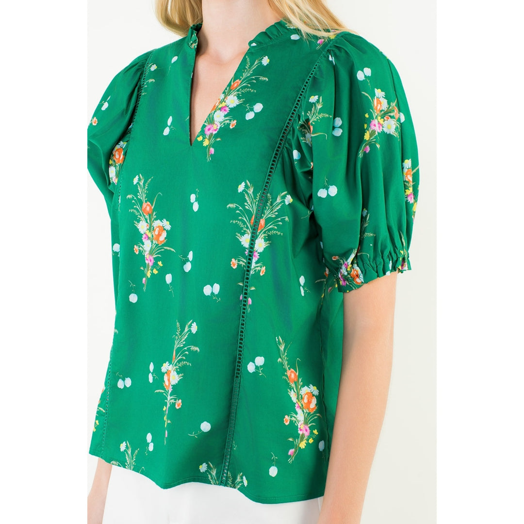 Green Floral Print Top