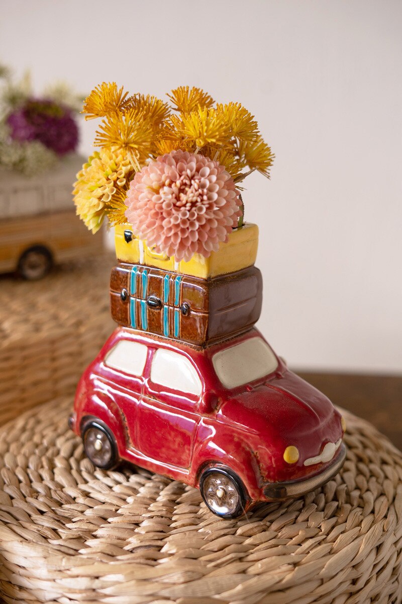 Red Car w/Luggage Planter
