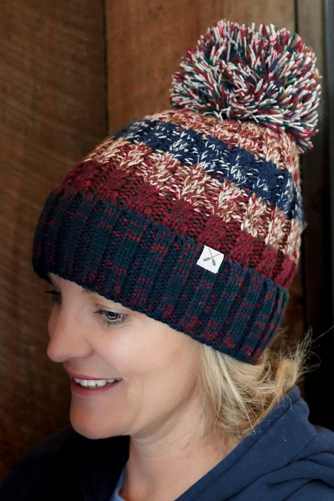 Navy/Ivory Blank Knit Pom Hat