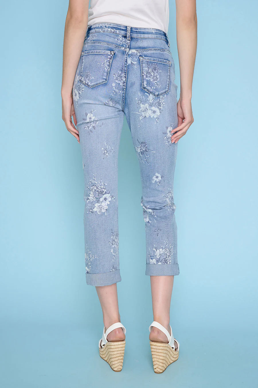 Printed Cropped Cuffed Jeans