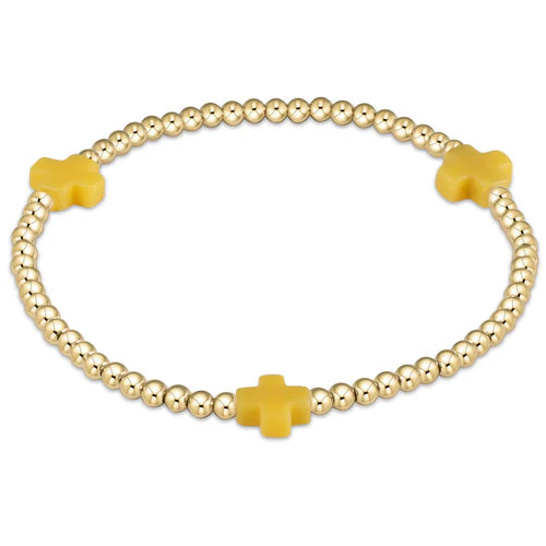 Signature Cross Gold Pattern 3MM Bead Bracelet Canary