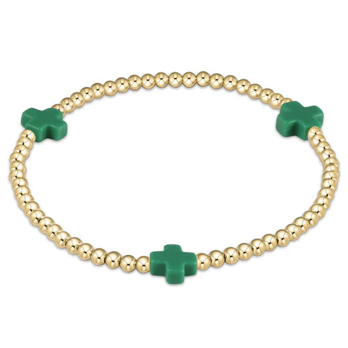 Signature Cross Gold Pattern 3MM Bead Bracelet Emerald