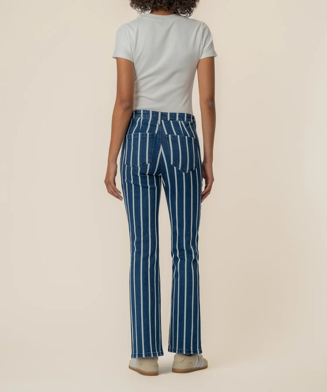 Kelsey High Rise Ankle Flare Indigo/White