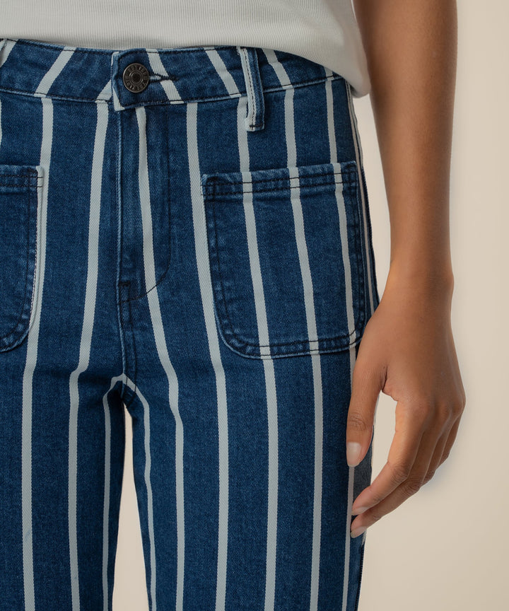 Kelsey High Rise Ankle Flare Indigo/White