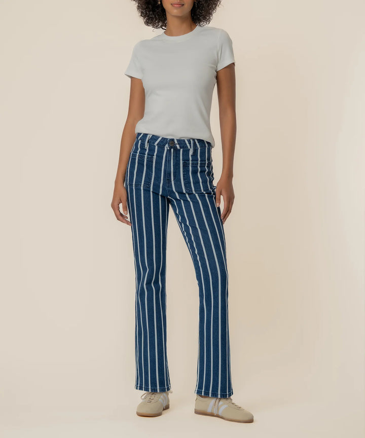 Kelsey High Rise Ankle Flare Indigo/White
