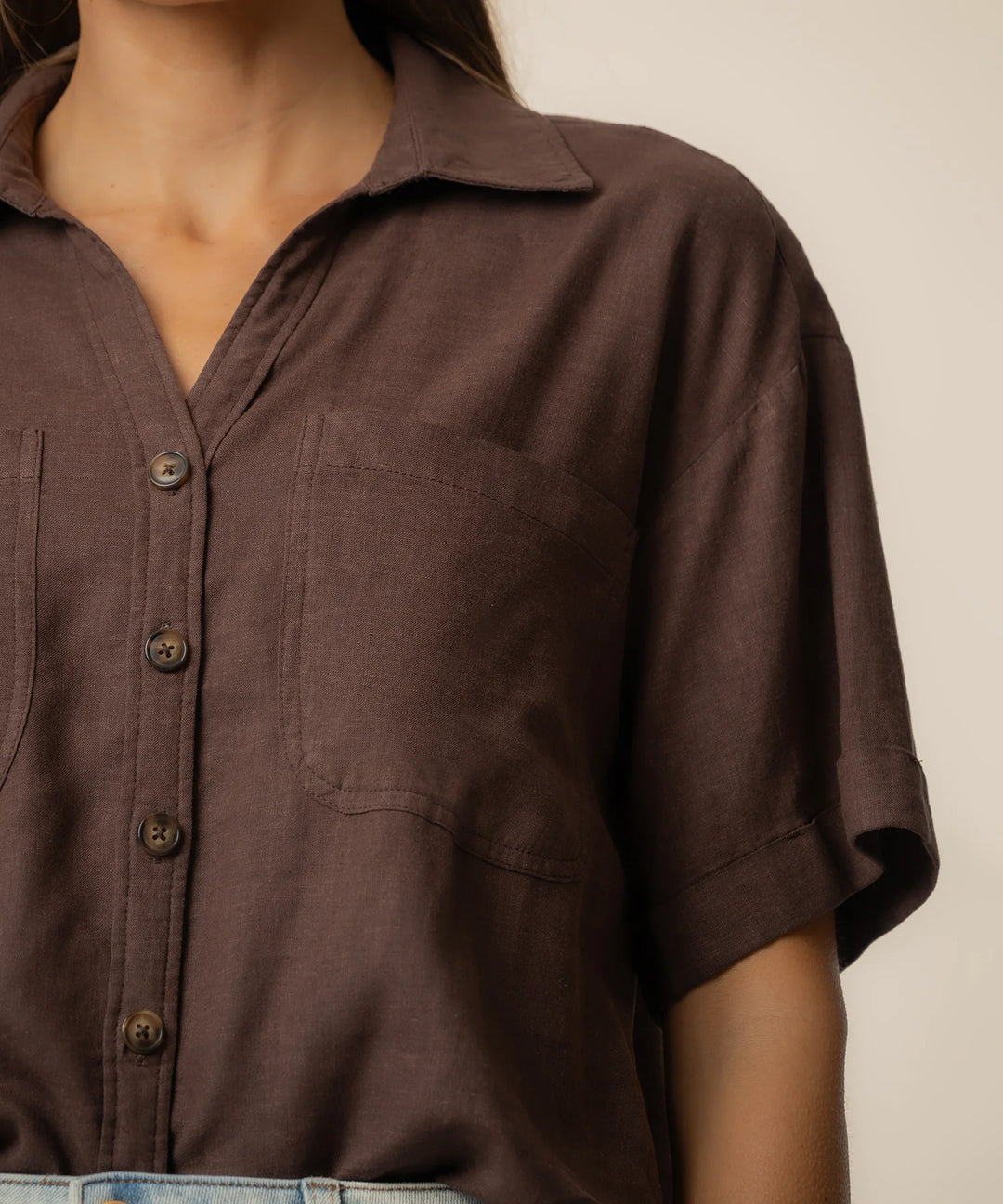 Brianna Boxy Shirt Chocolate Navy