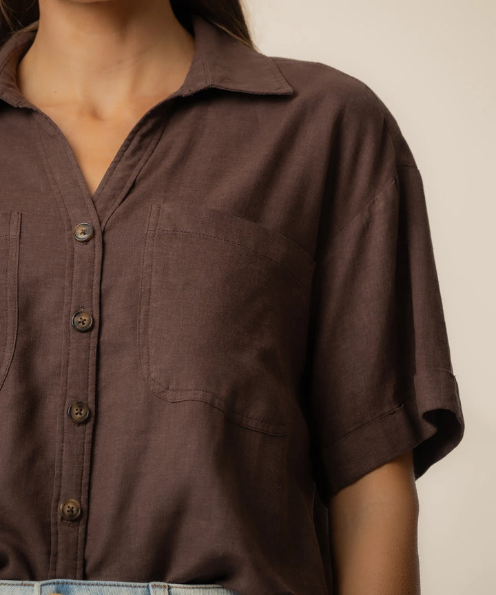 Brianna Boxy Shirt Chocolate Navy