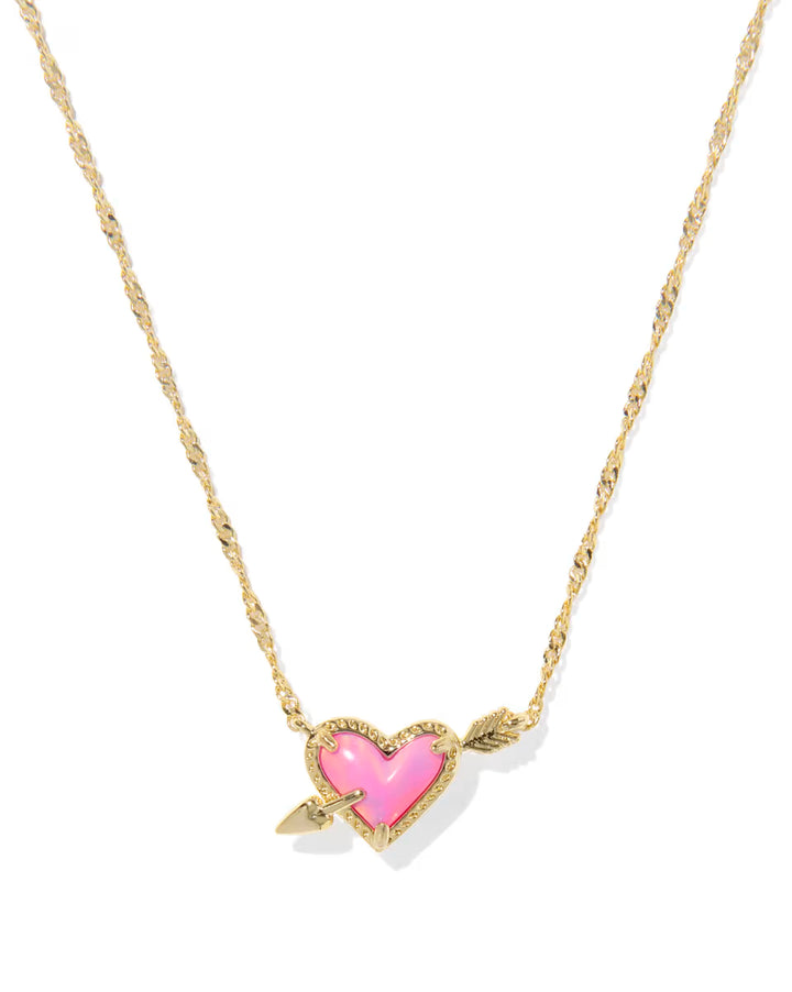 Ari Heart Arrow Pendant Gold Pink Opalescent