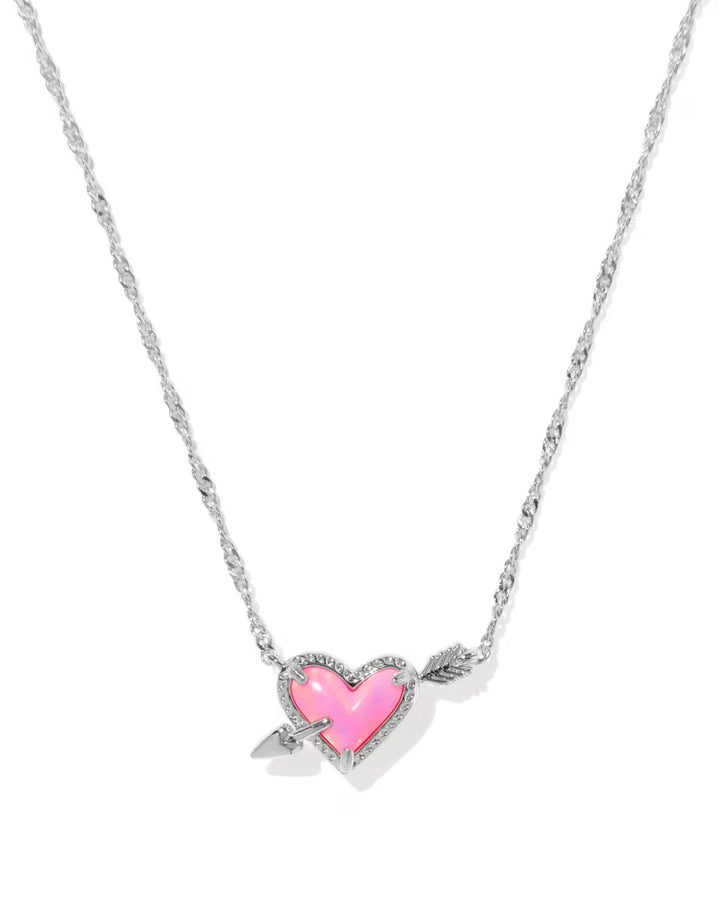 Ari Heart Arrow Pendant Rhod Pink Opalescent