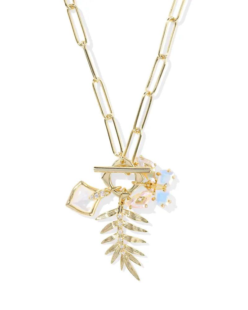Bianca Butterfly Charm Necklace Gold Iridescent White