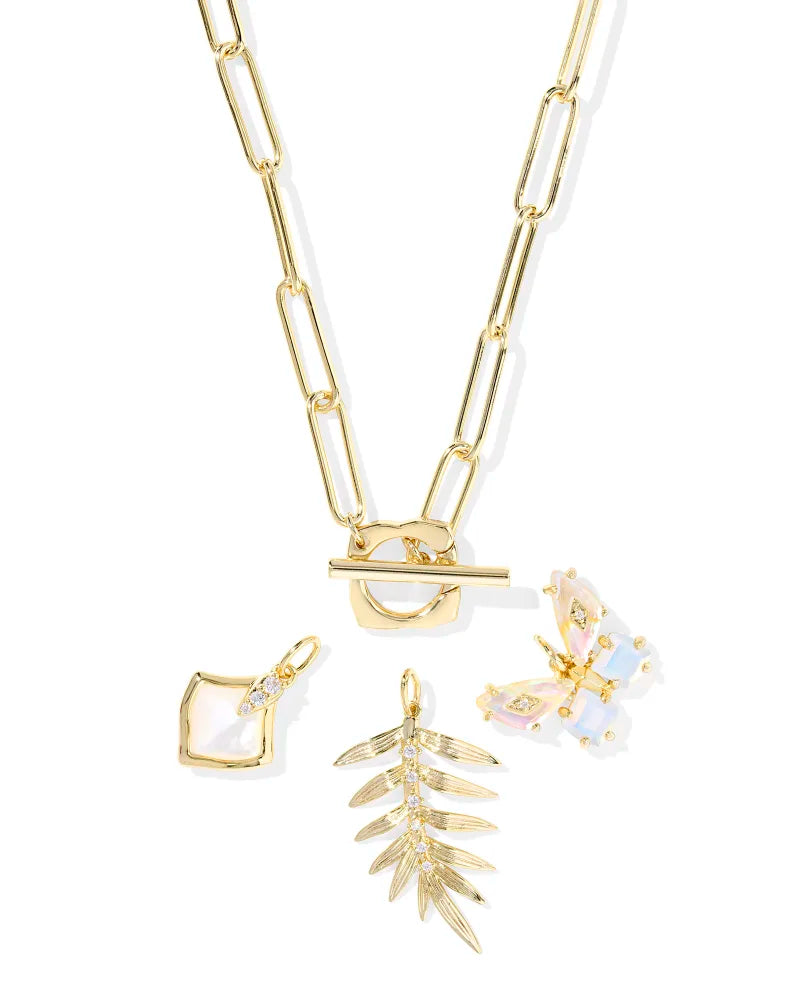 Bianca Butterfly Charm Necklace Gold Iridescent White