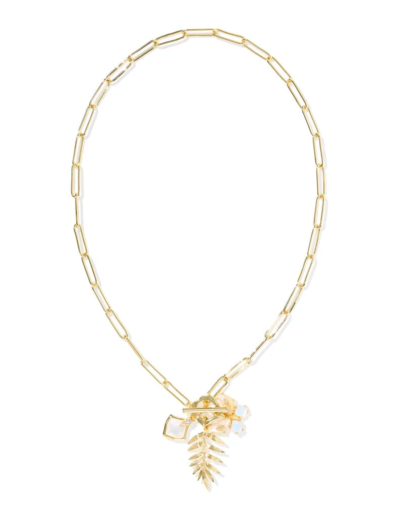 Bianca Butterfly Charm Necklace Gold Iridescent White