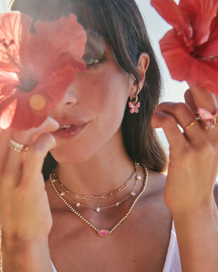 Bianca Butterfly Huggie Gold Pink Mix