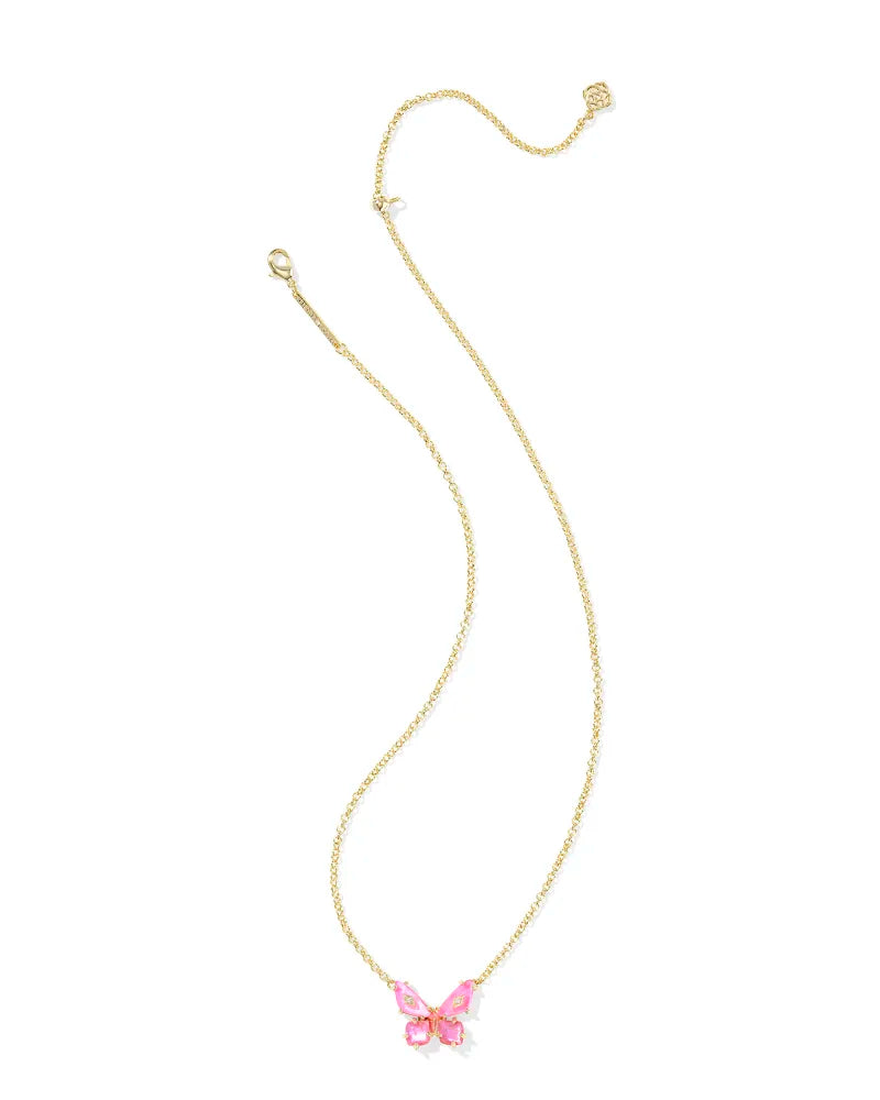 Bianca Butterfly Pendant Necklace Gold Pink Mix