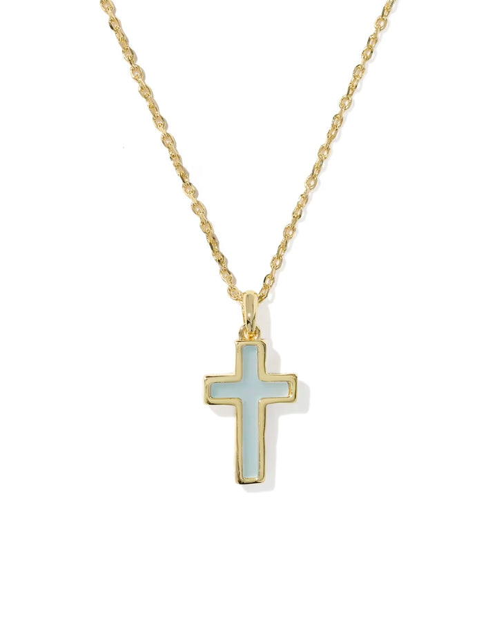 Cross Pendant Gold Matte Light Blue