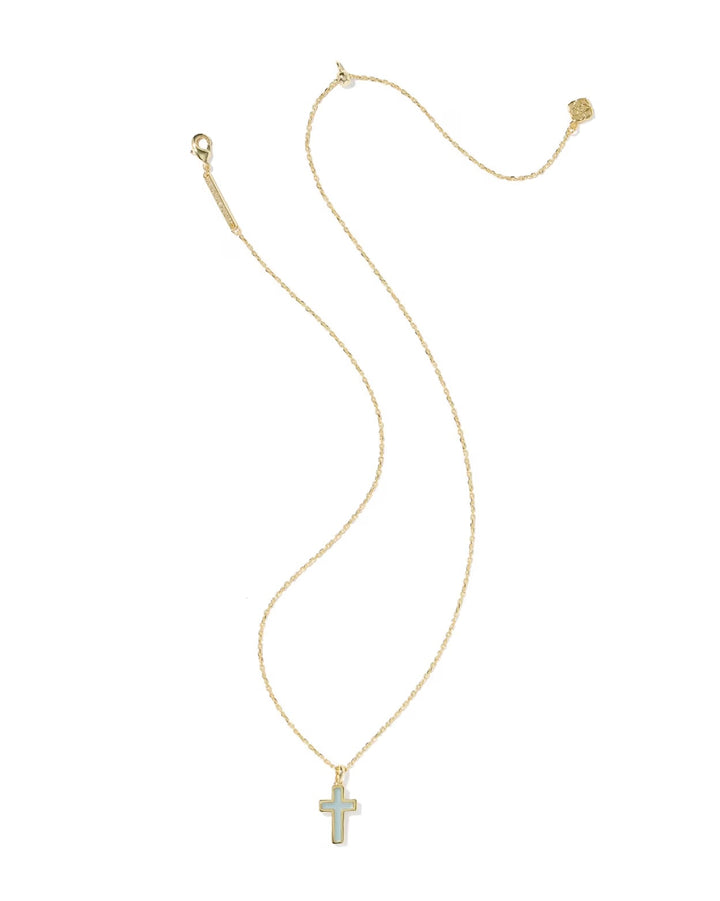 Cross Pendant Gold Matte Light Blue