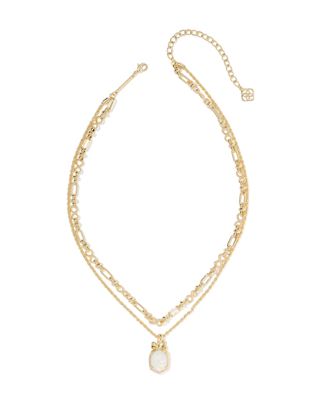 Daphne Bow Multi Strand Necklace Gold Iridescent Crystal Ivory Illusion