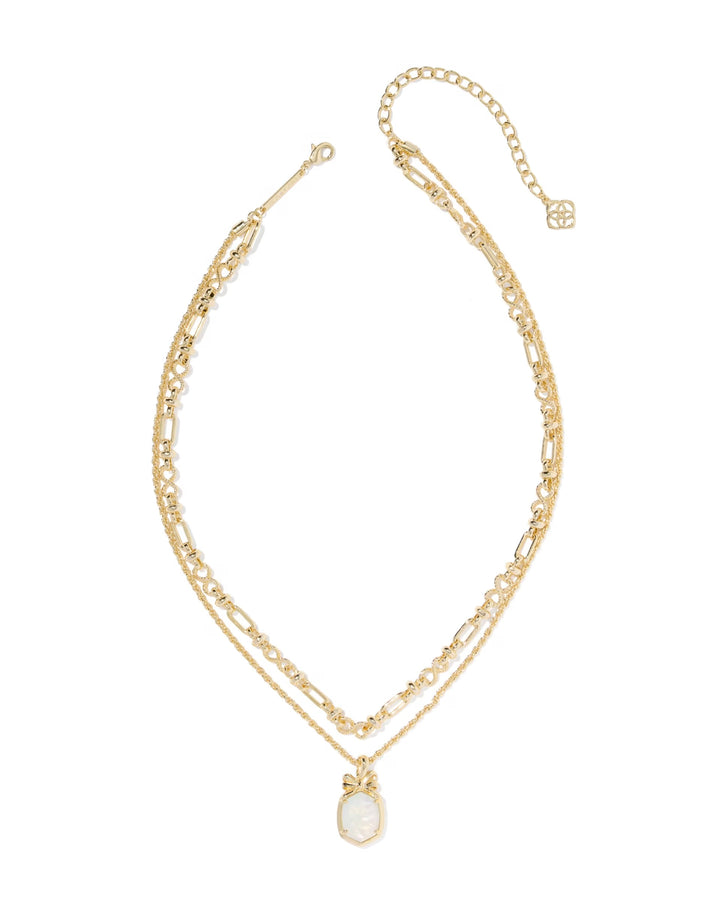 Daphne Bow Multi Strand Necklace Gold Iridescent Crystal Ivory Illusion