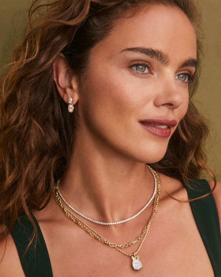 Daphne Bow Multi Strand Necklace Gold Iridescent Crystal Ivory Illusion