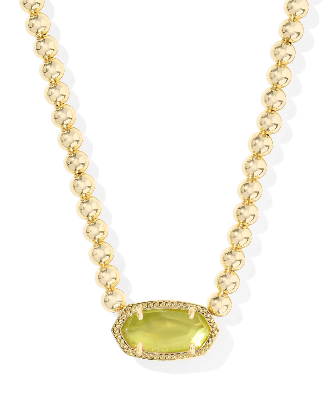 Elisa Beaded Necklace Gold Chartreuse Green Mother of Pearl