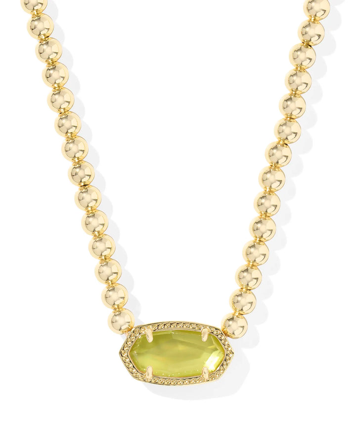 Elisa Beaded Necklace Gold Chartreuse Green Mother of Pearl