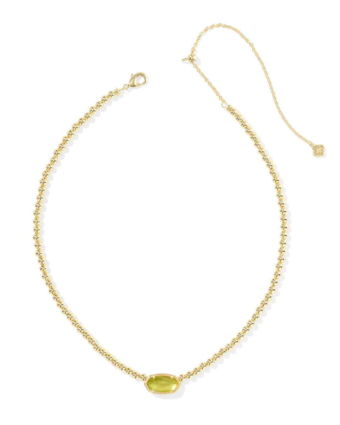 Elisa Beaded Necklace Gold Chartreuse Green Mother of Pearl