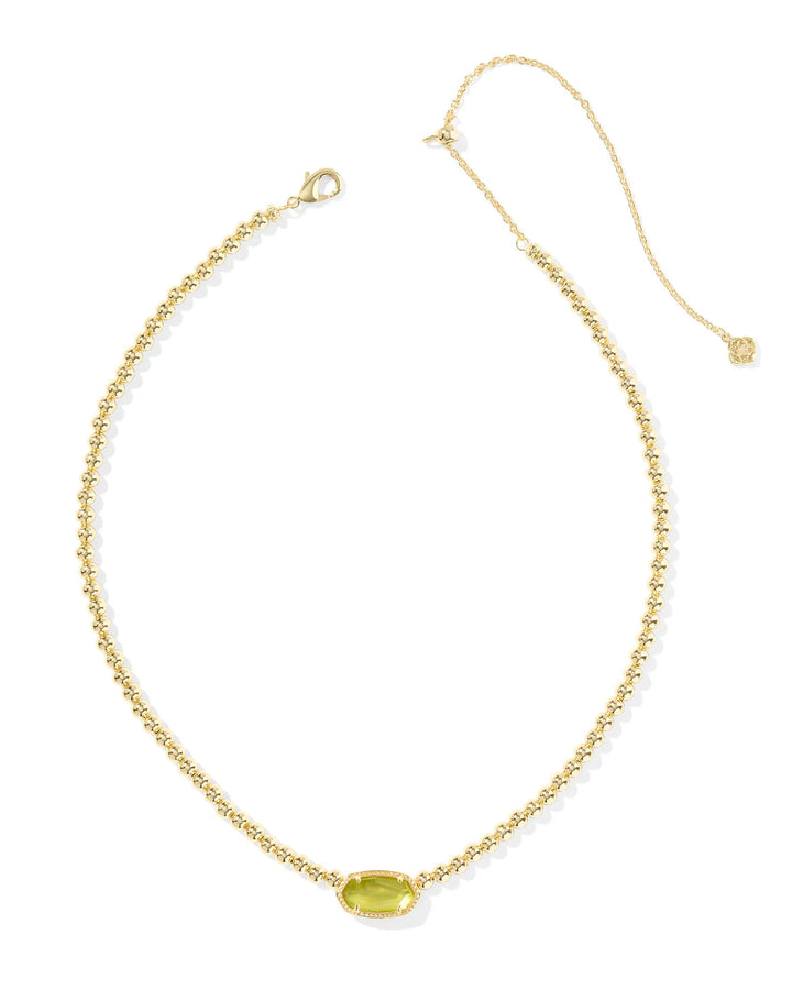 Elisa Beaded Necklace Gold Chartreuse Green Mother of Pearl