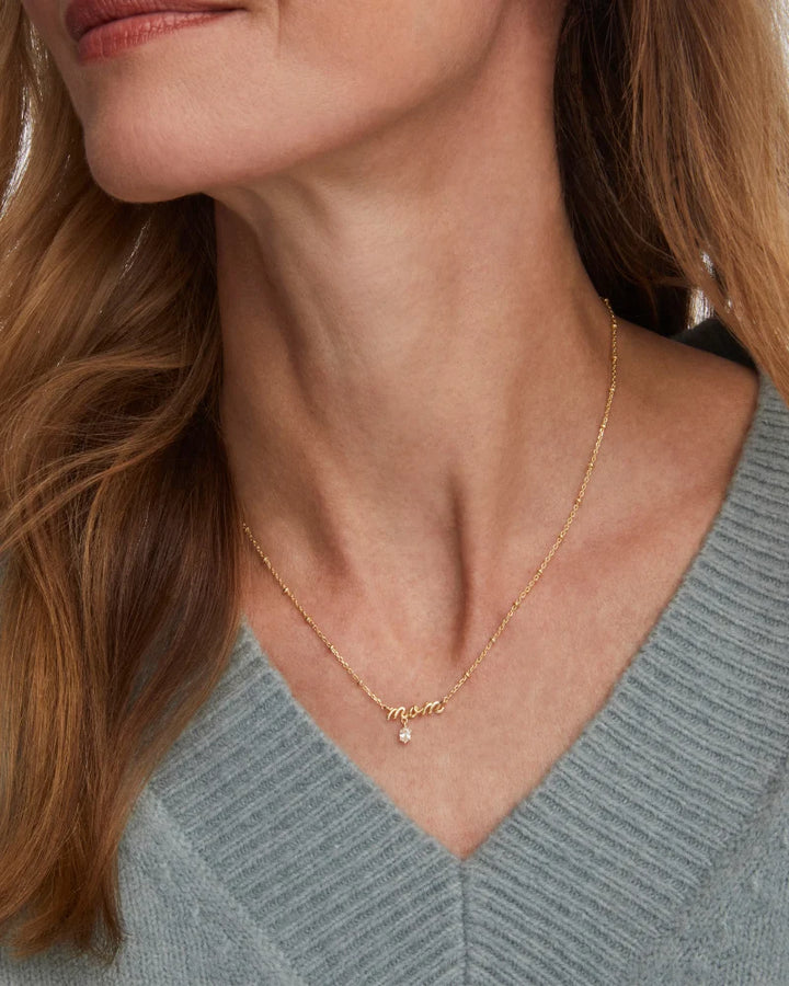 Mom Crystal Pendant Gold Metal