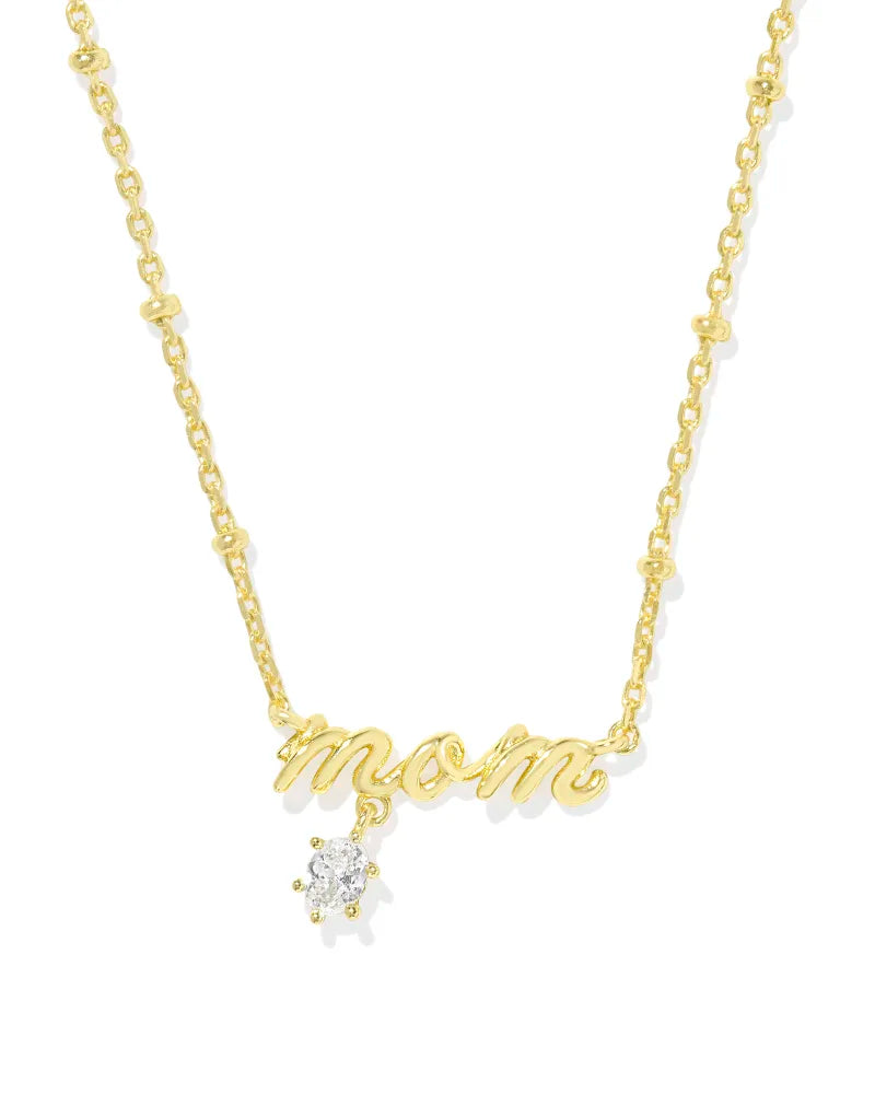 Mom Crystal Pendant Gold Metal