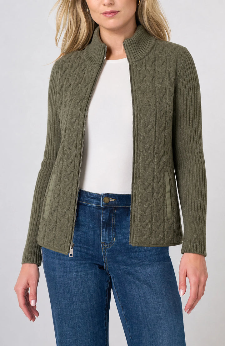 Zip Front Quilted Sweater Jacket