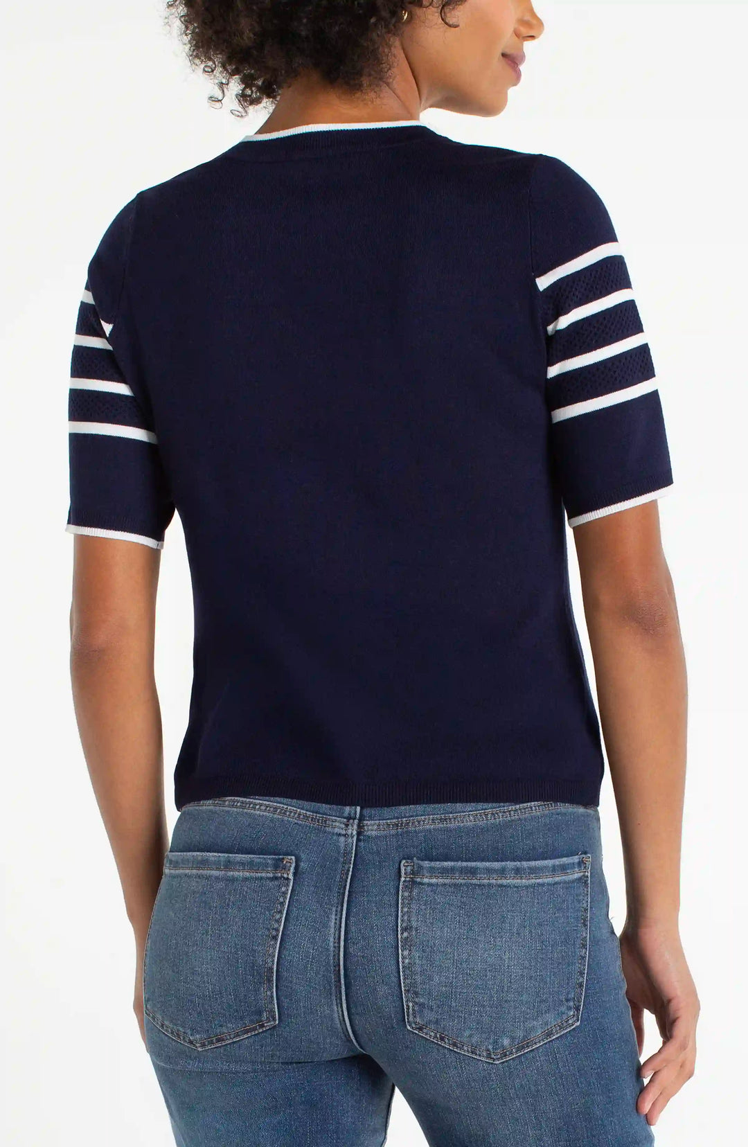 Navy &amp; White Stripe Short Sleeve Sweater