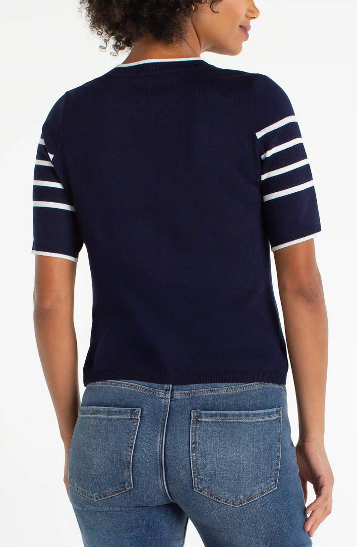 Navy &amp; White Stripe Short Sleeve Sweater
