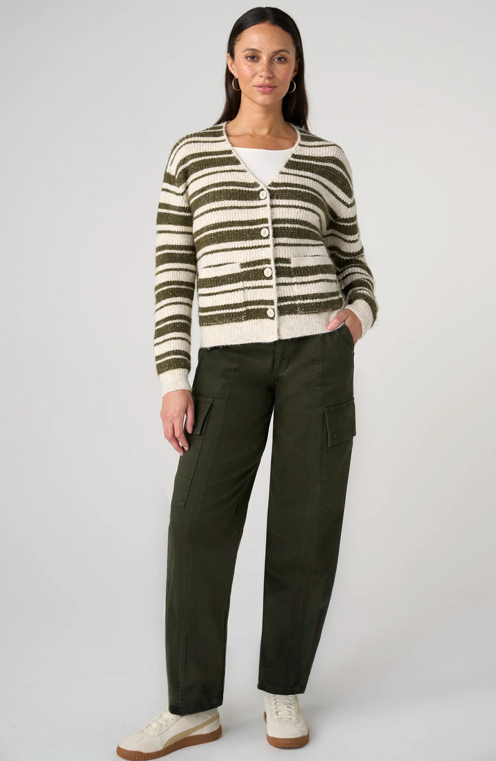 Olive Stripe Button Front Cardigan