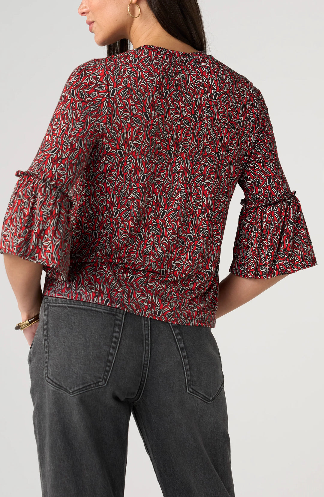 Jewel Neck Flared Half Sleeve Top