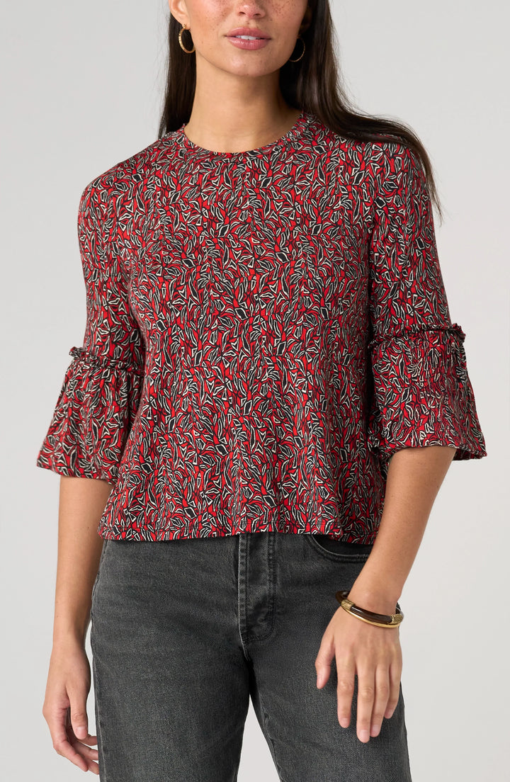 Jewel Neck Flared Half Sleeve Top