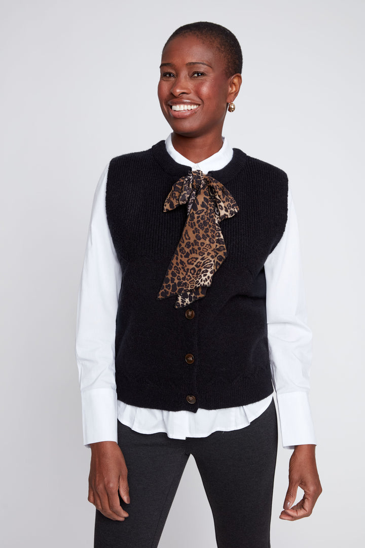 Black Sweater Vest w/Leopard Tie