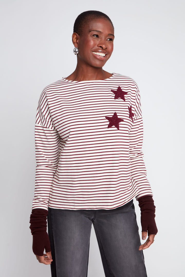 Cabernet Stripe L/S Tee w/Stars